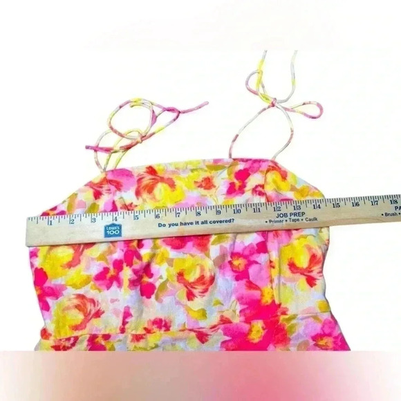 Pink Watercolor Floral Fit & Flare Floral Tie-Shoulder Mini Cami Dress S - Picture 12 of 14